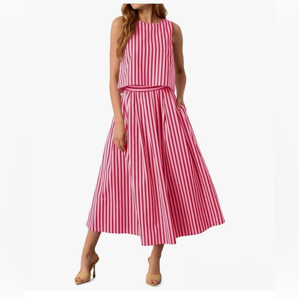 NWT Red & Pink Striped Skirt Set-S